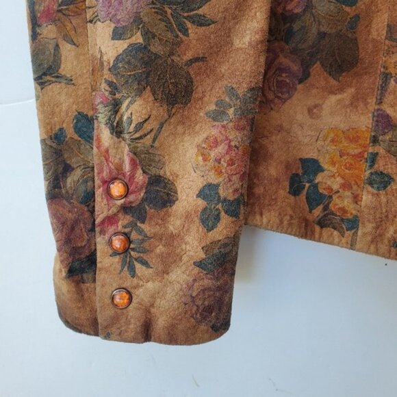 Leather Suede Jacket Cottagecore Romantic Floral Snap Down Vintage - Picture 14 of 16
